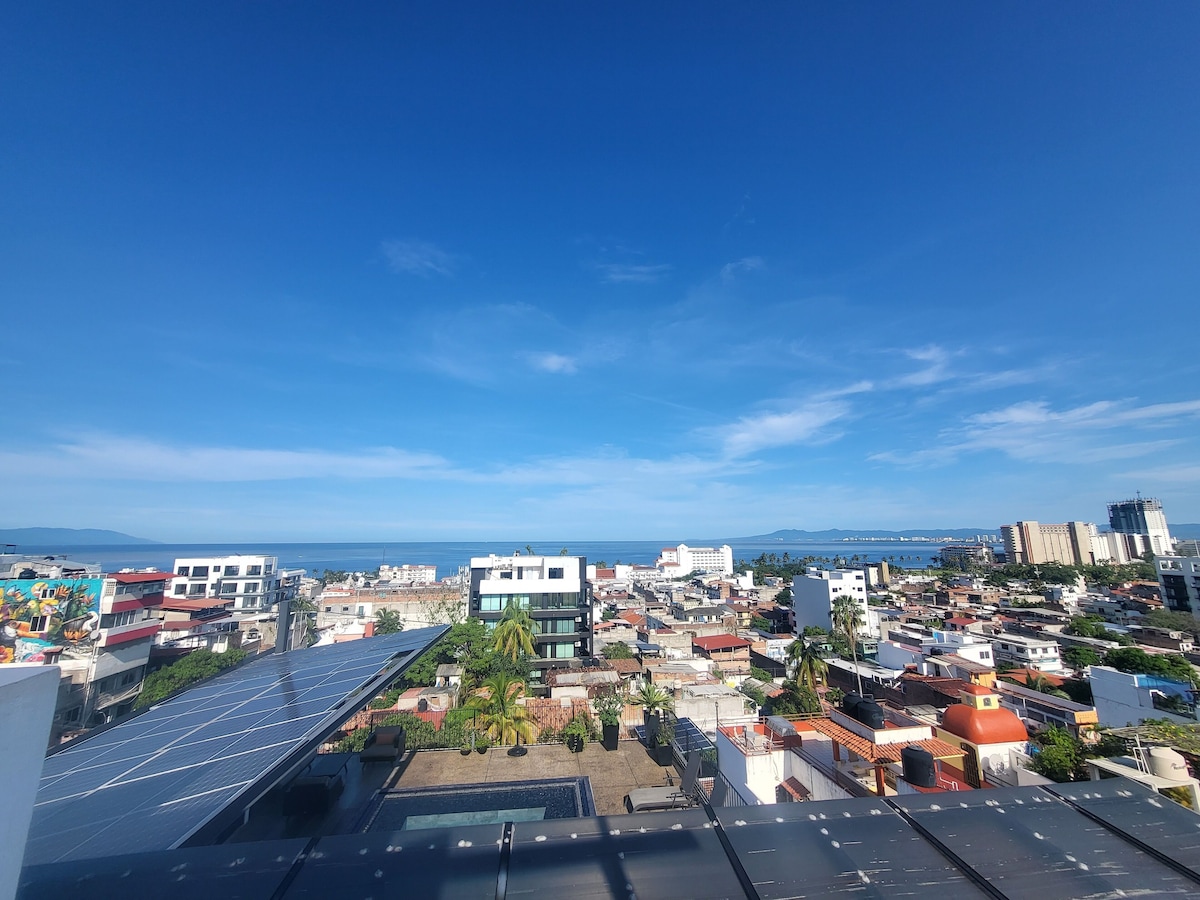 Daytime view across the city towards Banderas Bay